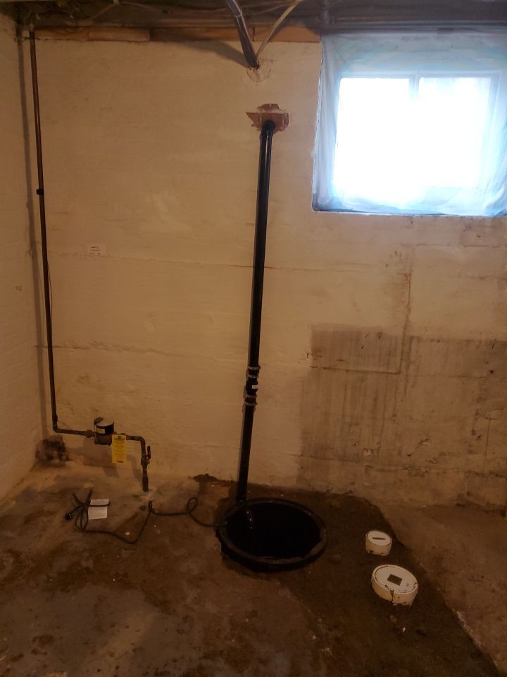 new sewer PVC pipe to sump pump